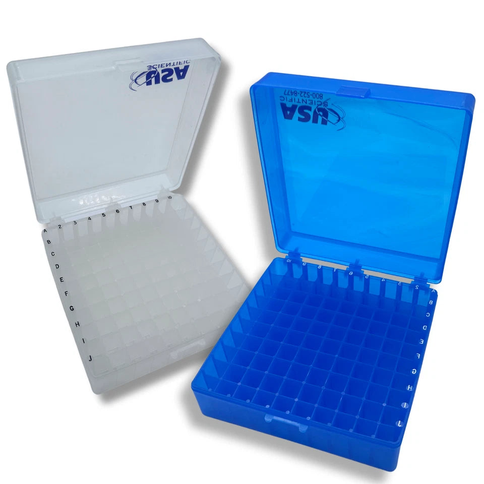 USA Scientific 100-Well 2in Cryogenic Freezer Tube Storage Box - Choose Color