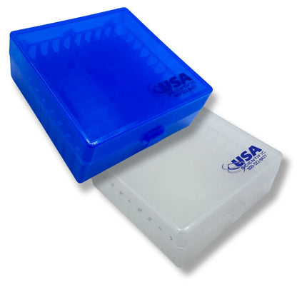 USA Scientific 100-Well 2in Cryogenic Freezer Tube Storage Box - Choose Color