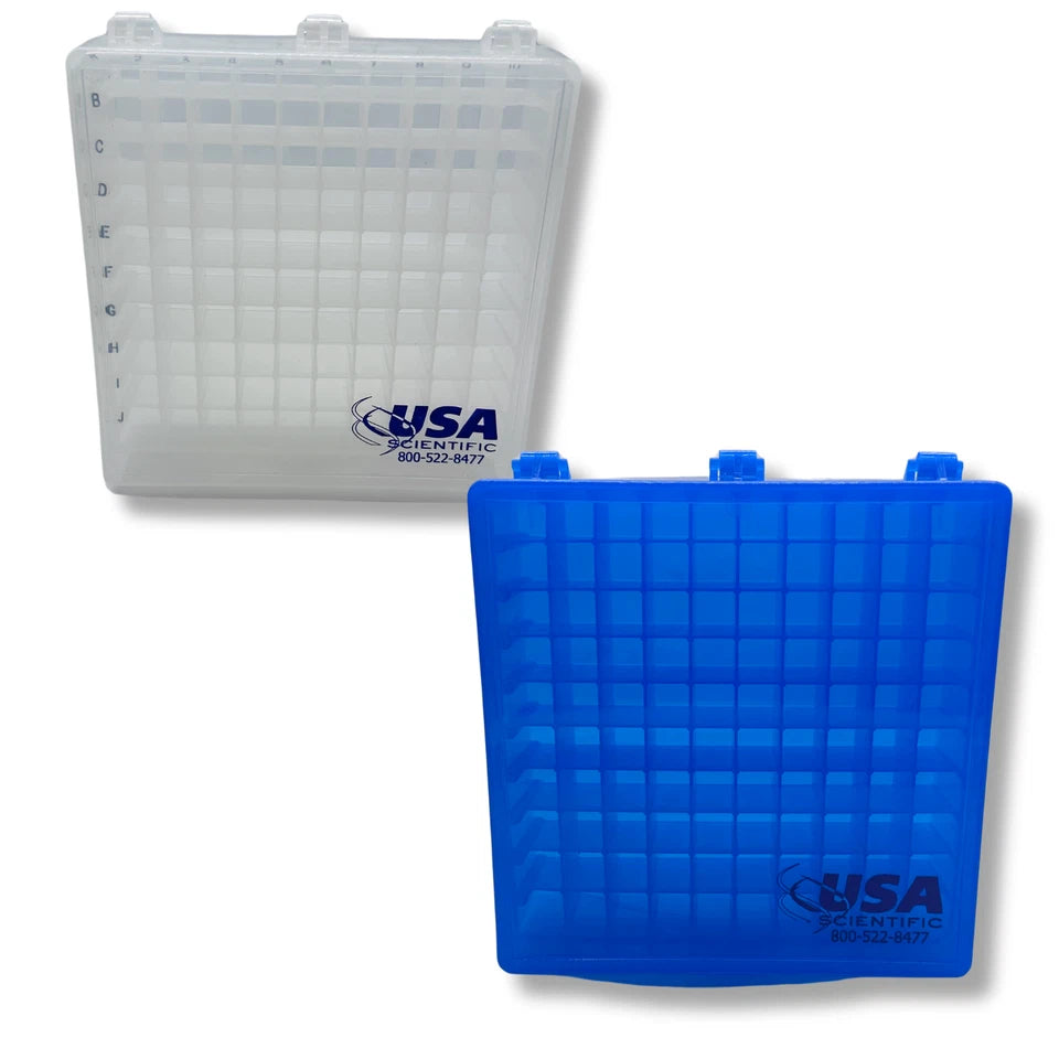 USA Scientific 100-Well 2in Cryogenic Freezer Tube Storage Box - Choose Color