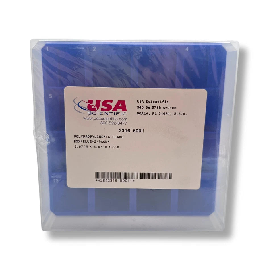 16-Place Square Cryogenic Freezer Storage Boxes 50mL Tubes 2/PK - USA Scientific