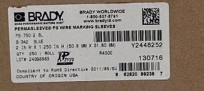 Brady [PS-750-2-BL] 2" x 1.250" Blue Permasleeve Heat Shrink Wire & Cable Labels