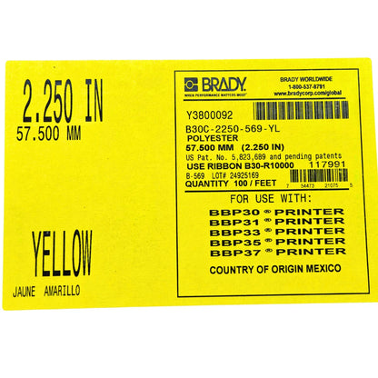 Brady B30C-2250-569-YL Yellow Low-Halide Polyester Label Tape 2.25 in W x 100 ft