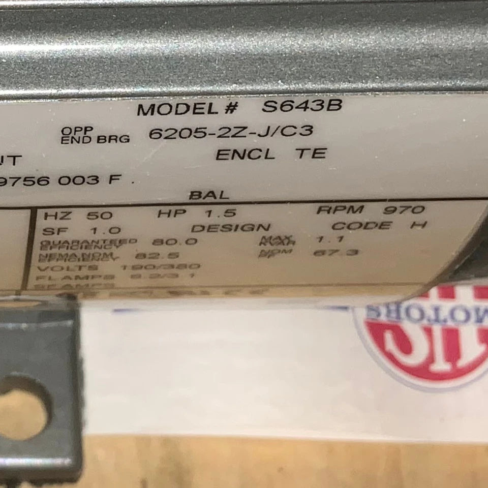 U.S Motors 1.5 HP 3 Phase Energy Efficient AC Motor | 1180 RPM | TEFC [U32E3DC]