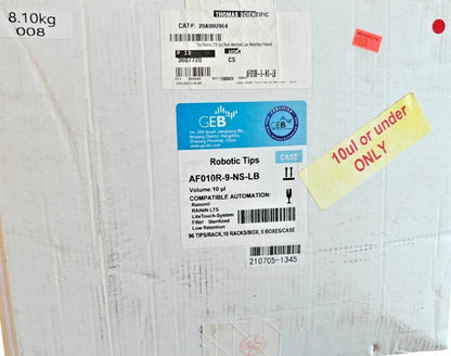 GEB 10µL Robotic Pipette Tips 4800/Case [AF010R-9-NS-LB] Rainin LTS Sterile NEW