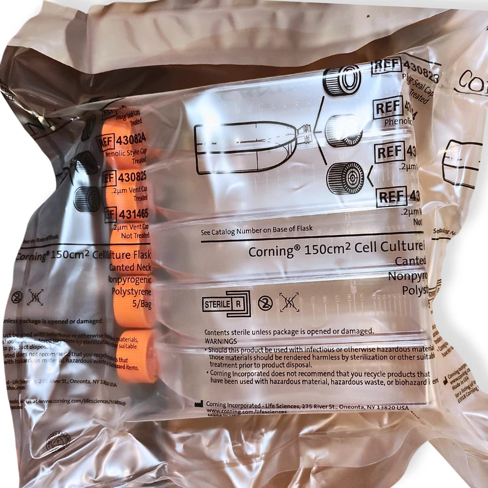 CORNING 430825 150cm² Flask - Cell Culture, Canted Neck, Vent Cap, Sterile, 5/Pk