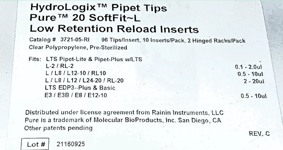 Thermo Rainin LTS SoftFit-L 20µL Non-Filtered Pipette Tips, Sterile , 4800/Case