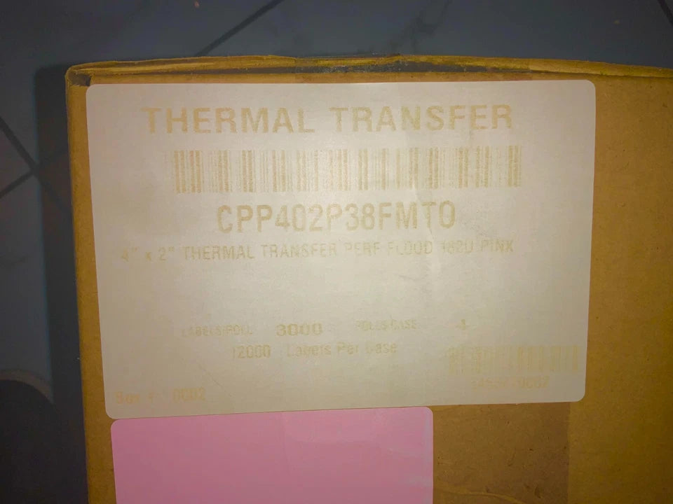 Thermal Transfer Labels 4x2" - Pink, 12000 Count (4 Rolls of 3000) - Industrial