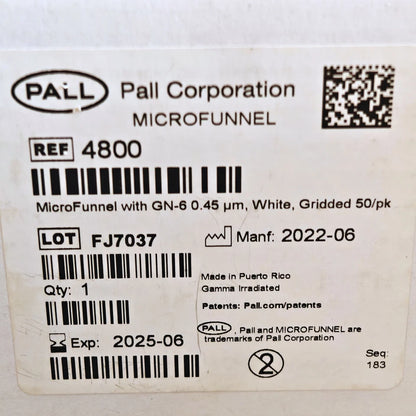 PALL 4800 Gridded Microfunnels, White - 48-Pack Lab Filtration | NEW IN BOX
