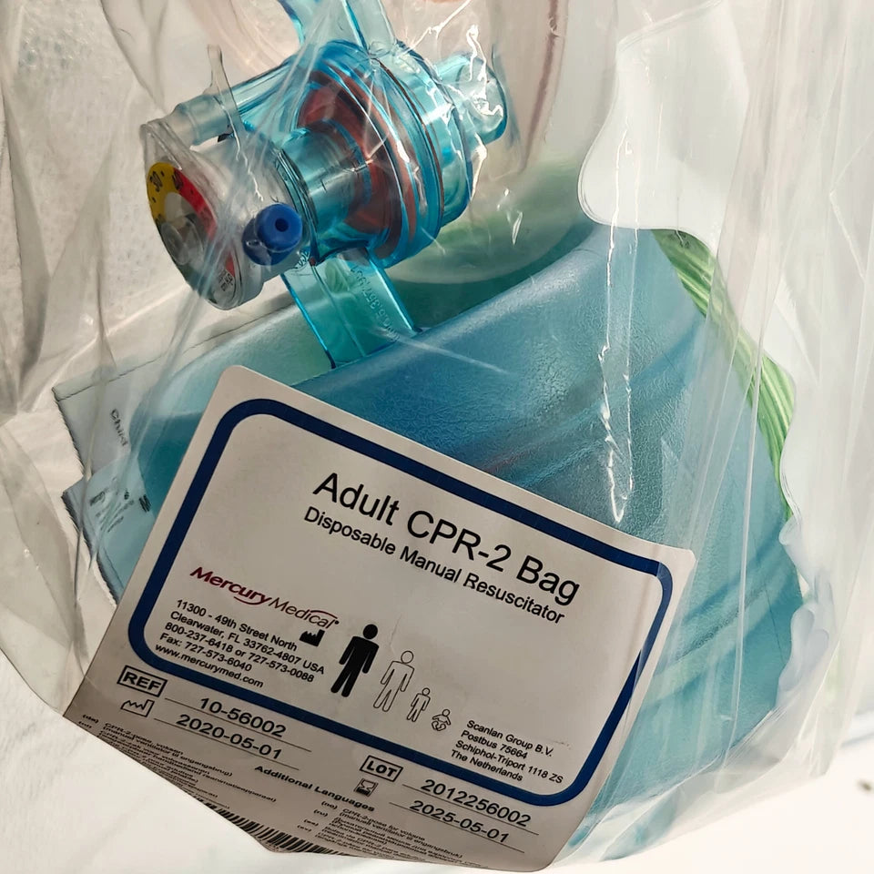 MercuryMed 6 Pack Disposable Adult CPR Bags w/ Manometer & Hyperinflation System