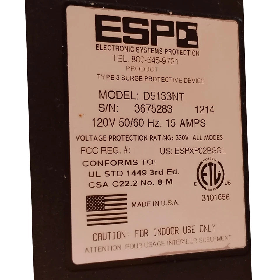 ESP D5133NT Toshiba Surge Suppressor 120V 15A Ethernet Modem Fax Protection