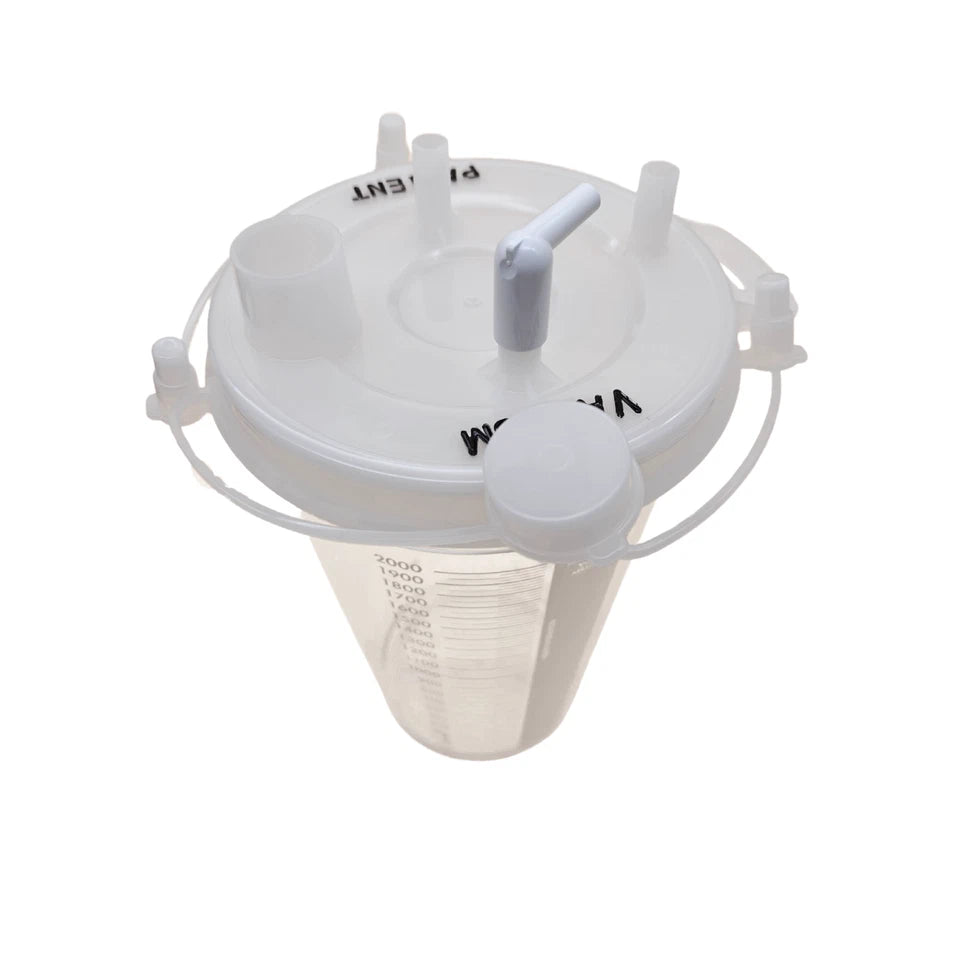(24 Case) MediChoice 2000cc Disposable Suction Canisters with Lid and 2 Elbows