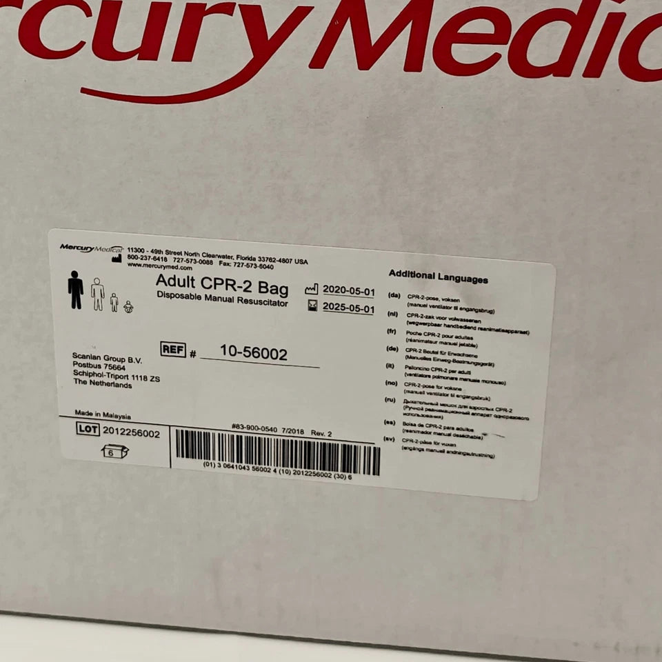 MercuryMed 6 Pack Disposable Adult CPR Bags w/ Manometer & Hyperinflation System