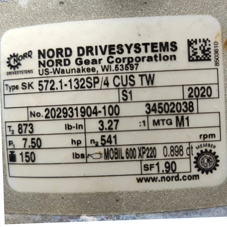 NORDBLOC 7.5 HP 2 Phase Gear Unit / Drive-System W/ Breaker | SK572.1-132SP/4