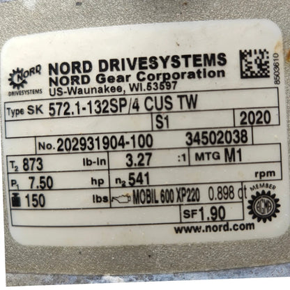 NORDBLOC 7.5 HP 2 Phase Gear Unit / Drive-System W/ Breaker | SK572.1-132SP/4