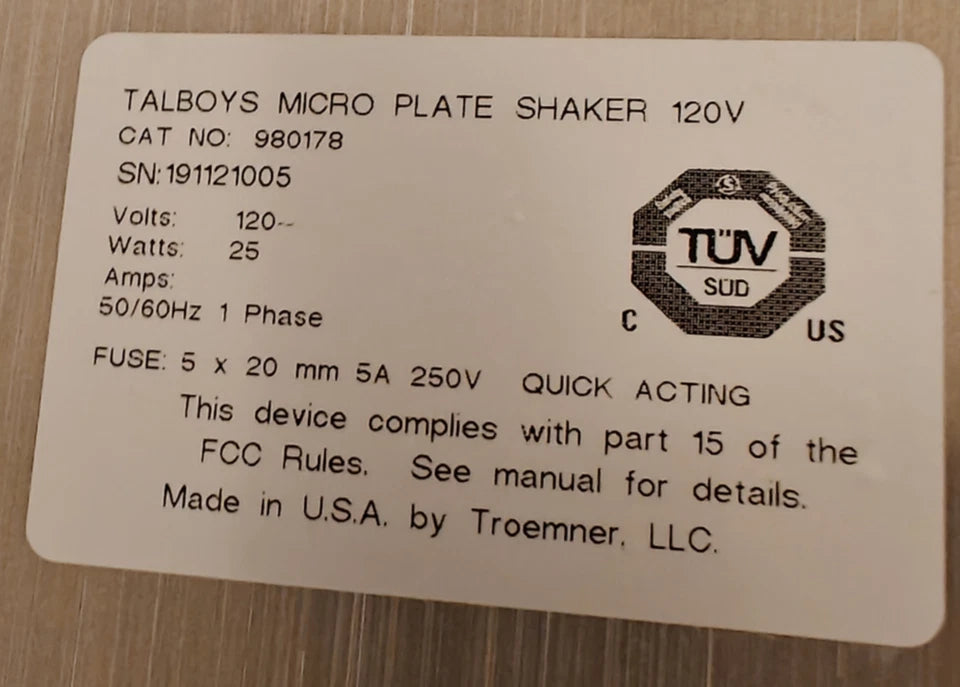 Talboys Microplate Shaker CAT# 980178 | 100–1200 RPM Range | Lab Orbital Mixer