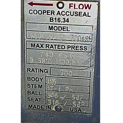 Morin Rotary Actuator S-072U-S060 w/ Cooper Accuseal, Model: 1.50-CSV1.50-300#RF