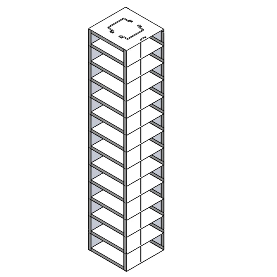 13-Shelf Cryogenic Vertical Freezer Storage Rack For 2" Boxes with Locking Rod