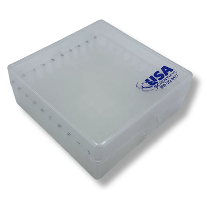 USA Scientific 100-Well 2in Cryogenic Freezer Tube Storage Box - Choose Color