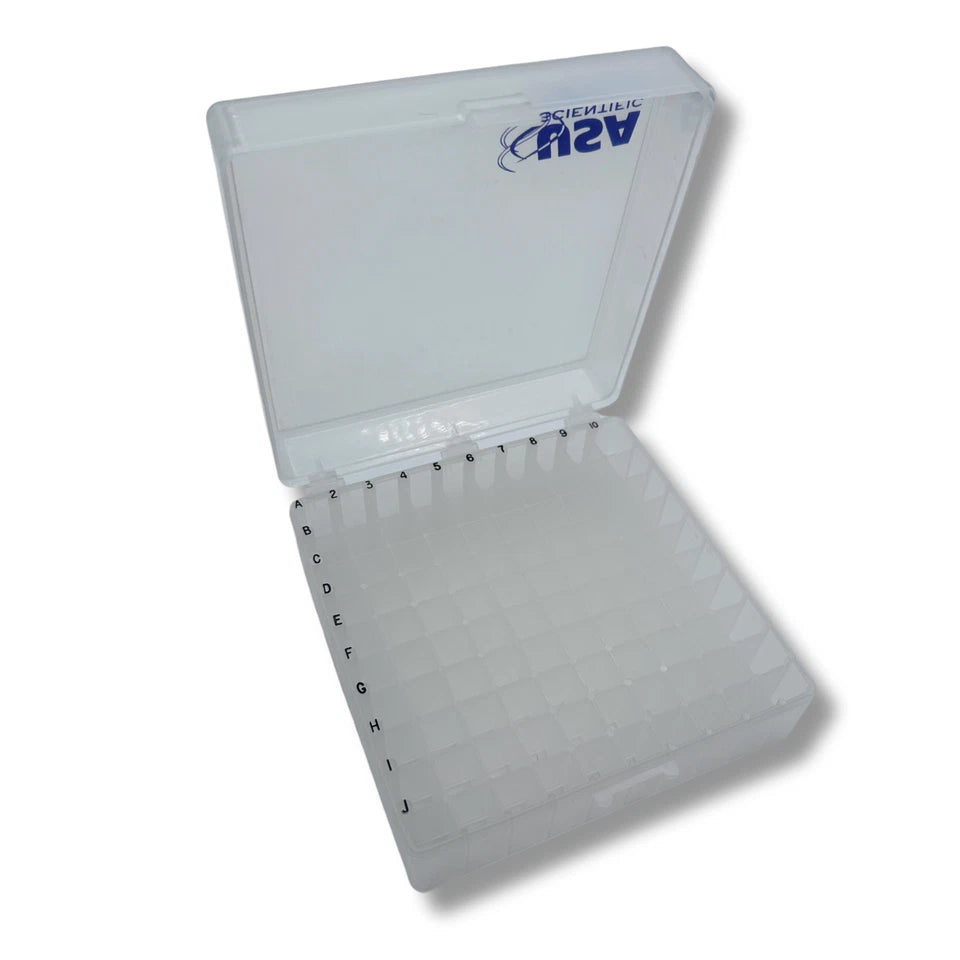 USA Scientific 100-Well 2in Cryogenic Freezer Tube Storage Box - Choose Color