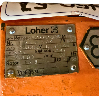 LOHER 0.33 HP Electric Tank Mixer Agitator 3580 RPM Stainless Steel Shaft Flange