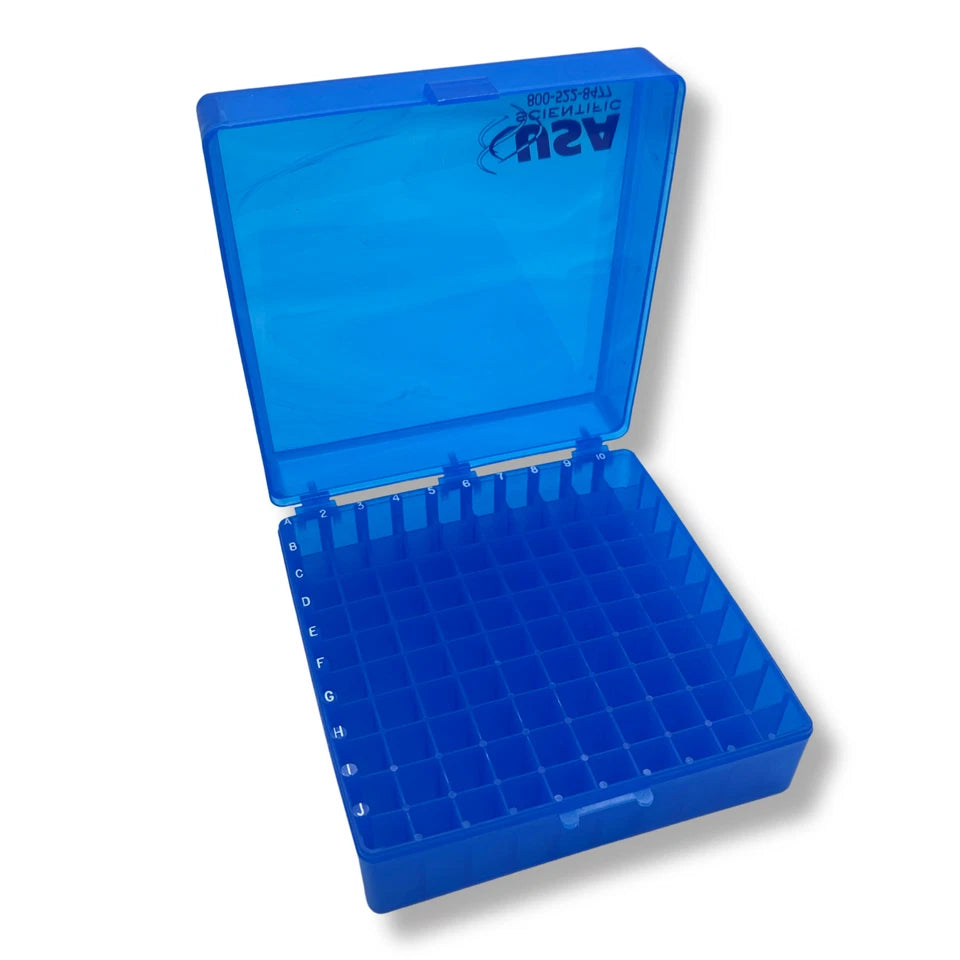 USA Scientific 100-Well 2in Cryogenic Freezer Tube Storage Box - Choose Color