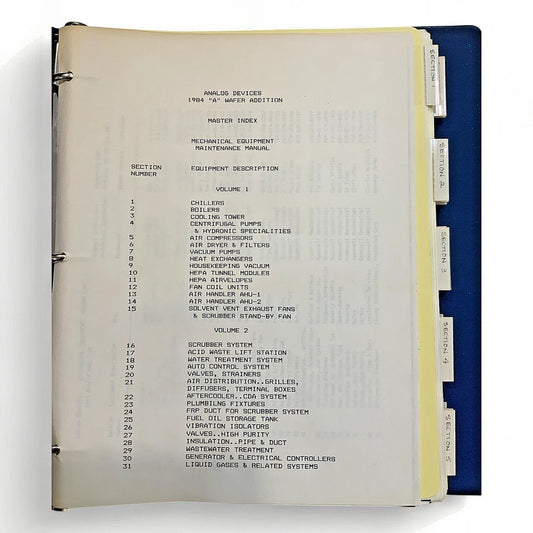 Vintage 1984 Analog Devices Wafer Facility Maintenance Manual Semiconductor Fab