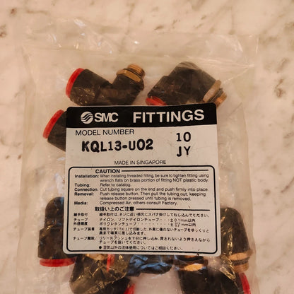 Pack of 10 SMC KQL13-U02 male elbow pneumatic fittings