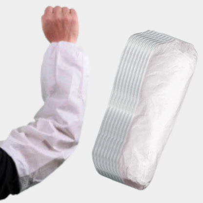 White disposable protective sleeve worn on arm for lab and industrial use
